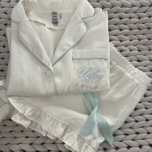 Lulus Kelda Ivory Satin "Wifey" Embroidered Two-Piece Pajama Set